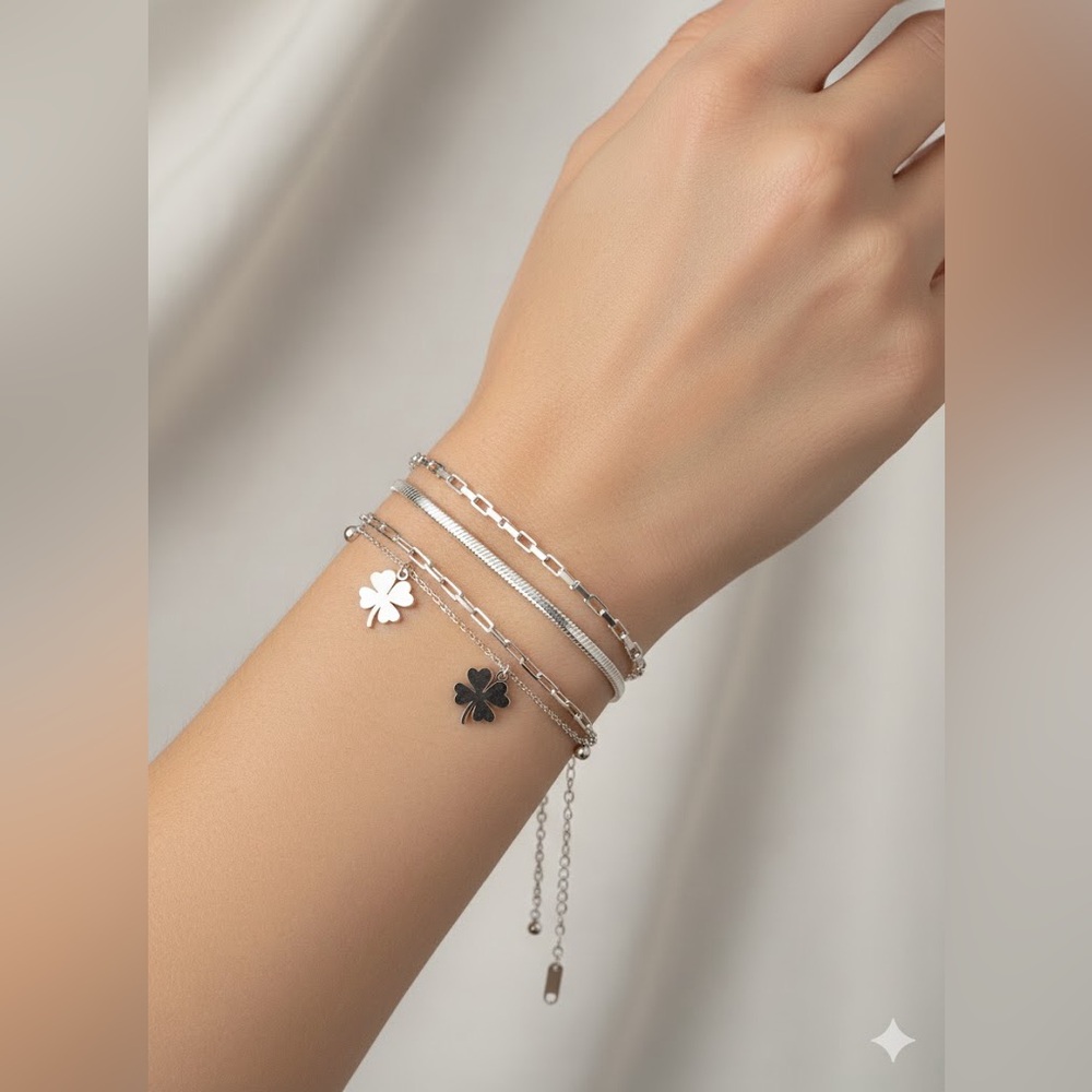 New Stacking Stainless Steel Silver Bracelet Set